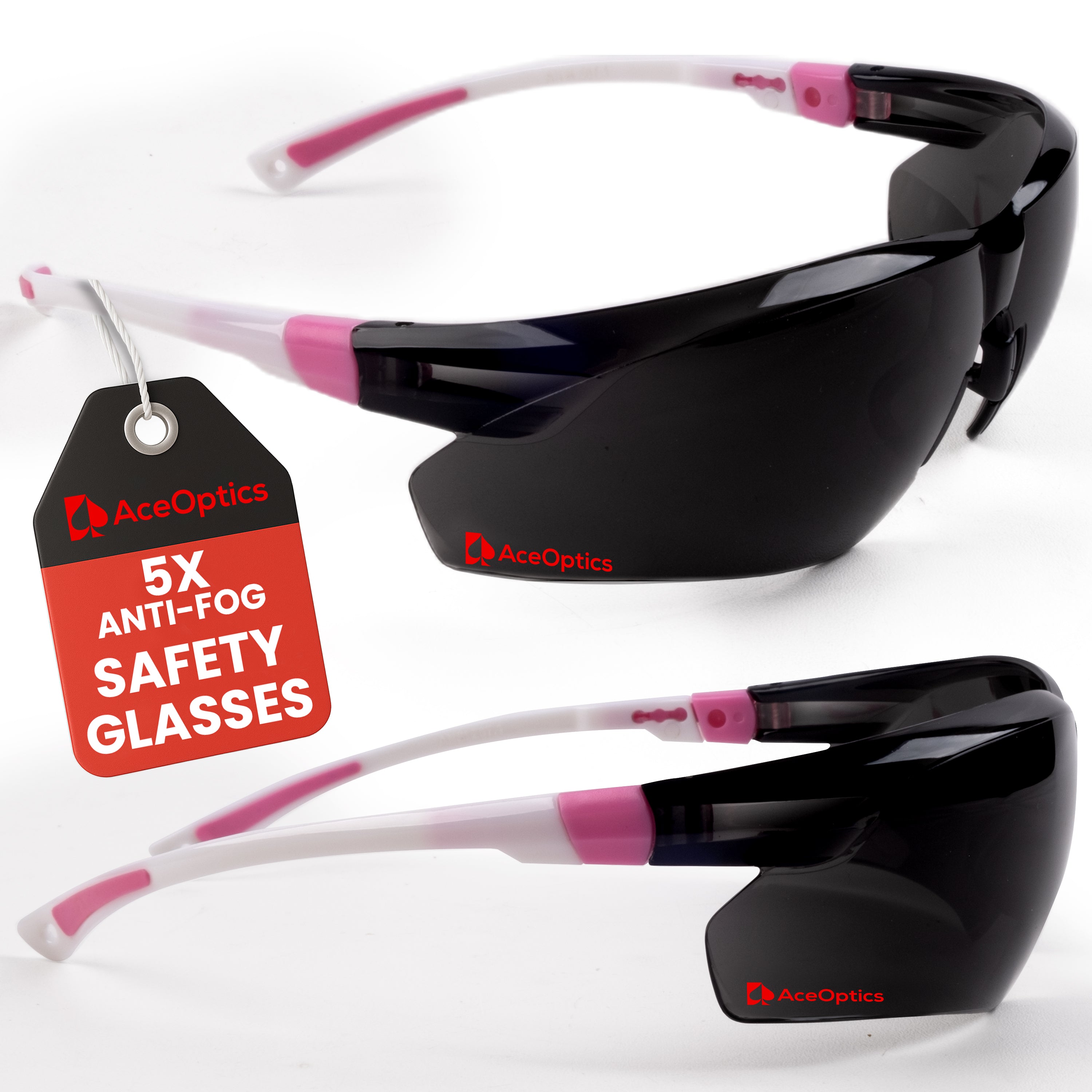 AceOptics Women’s Pink Anti-Fog Safety Sunglasses – Lightweight, Stylish, ANSI Z87 Certified