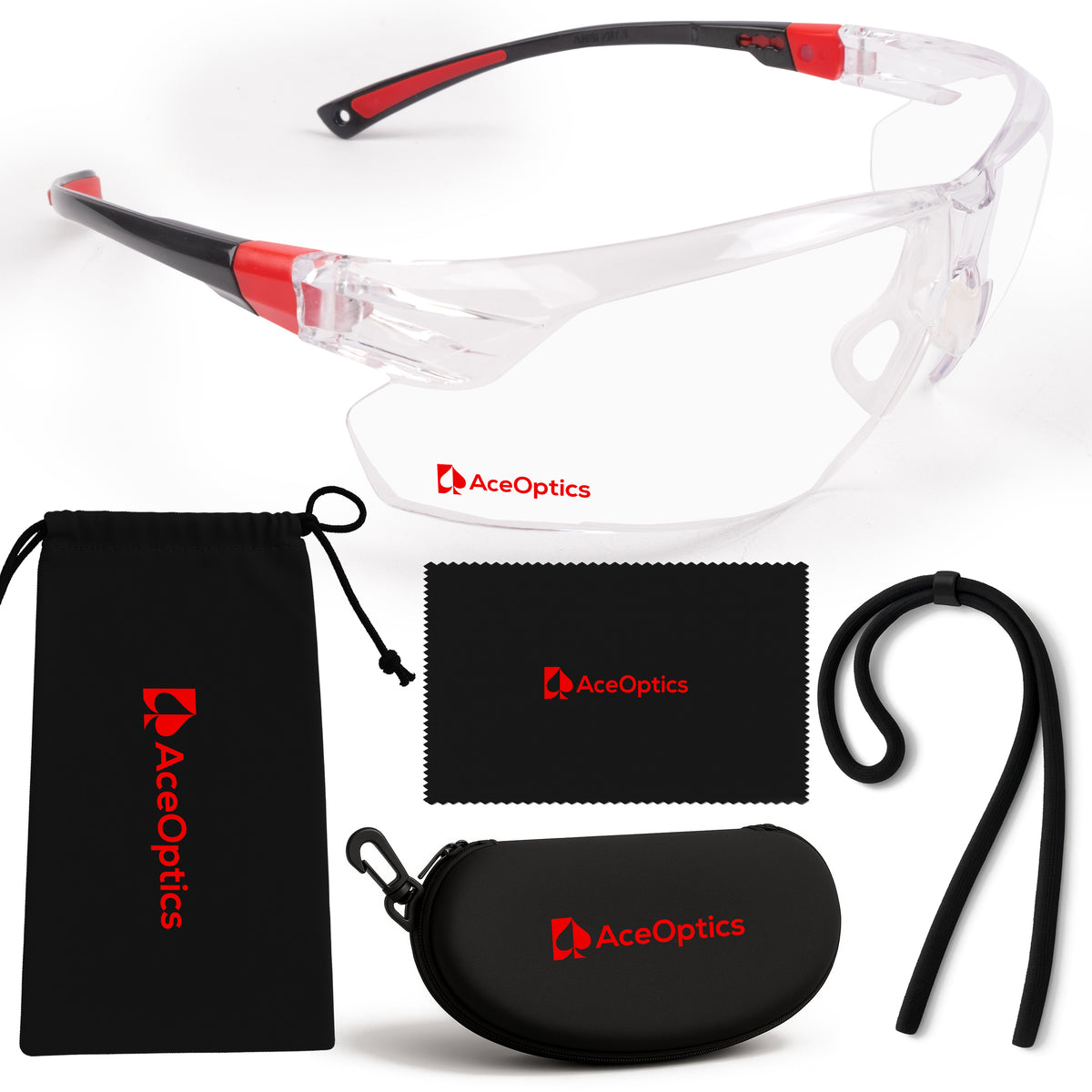 AceOptics Unisex Black Red Anti-Fog Safety Glasses – Lightweight, Stylish, ANSI Z87 Certified