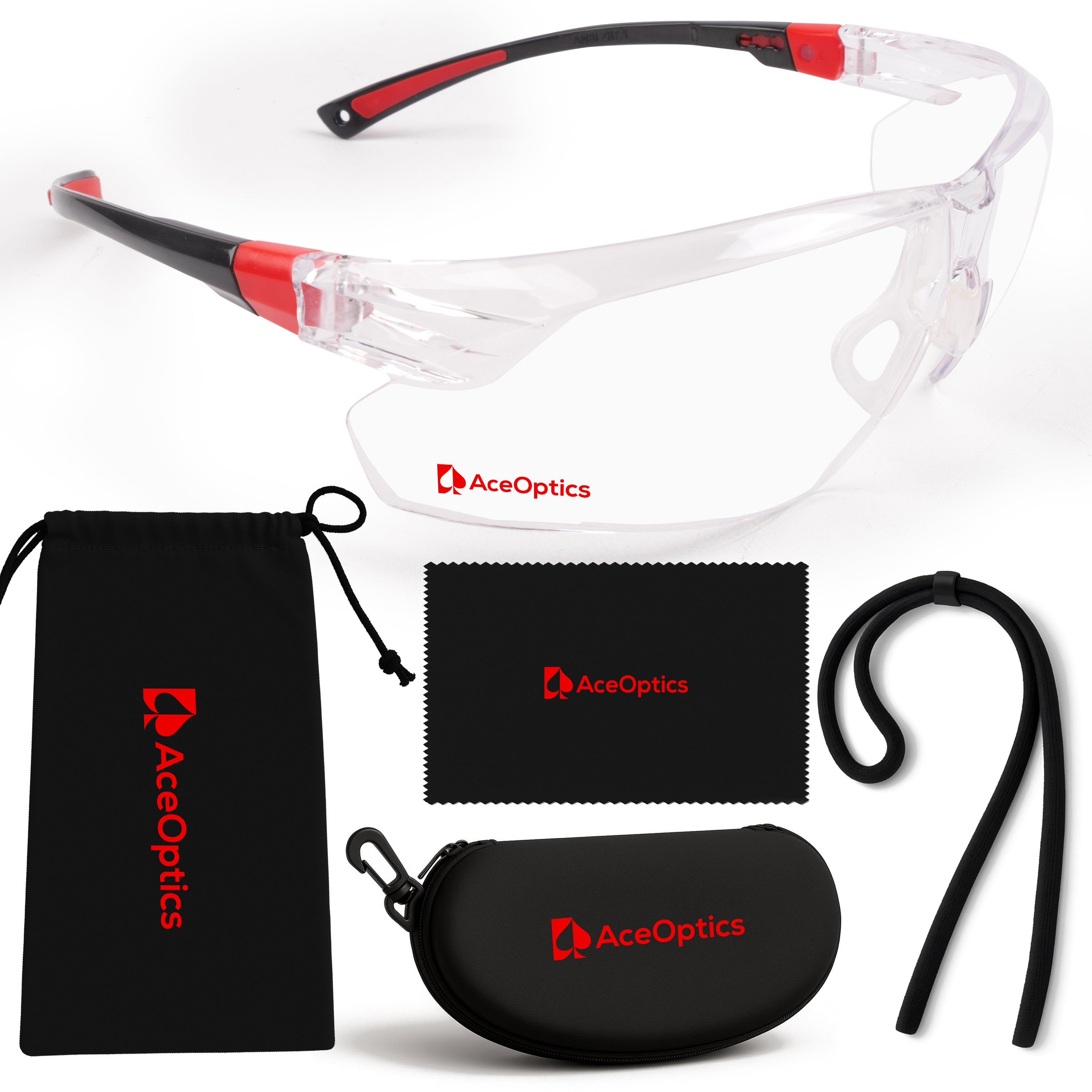 AceOptics Unisex Black Red Anti-Fog Safety Glasses – Lightweight, Stylish, ANSI Z87 Certified