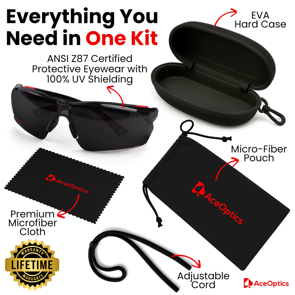 AceOptics Unisex Black Red Anti-Fog Safety Sunglasses – Lightweight, Stylish, ANSI Z87 Certified