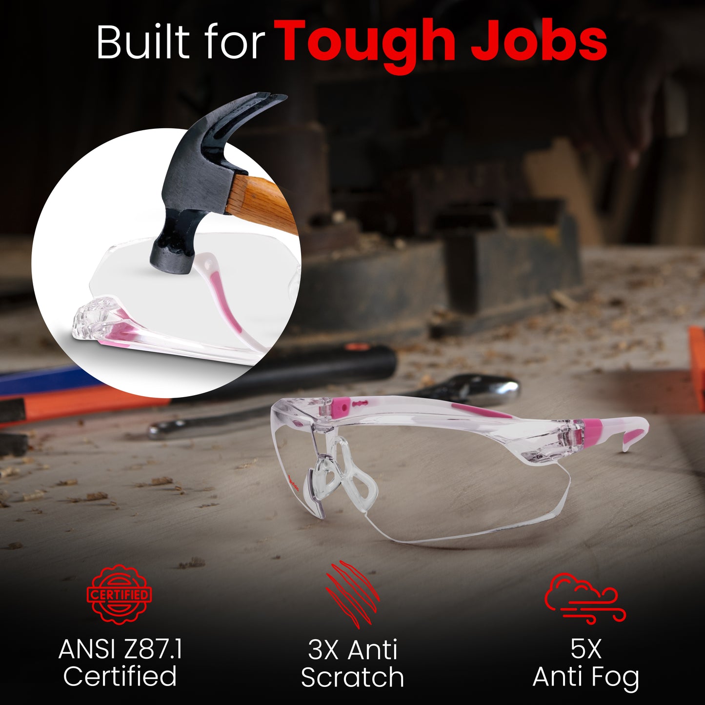 Aceoptics ANSI Z87 Safety Glasses for Women – Pink Clear, Anti Fog, Scratch & Impact Resistant Protective Eyewear for Shooting, Pickleball, Work & Sports – Includes Complete Bundle