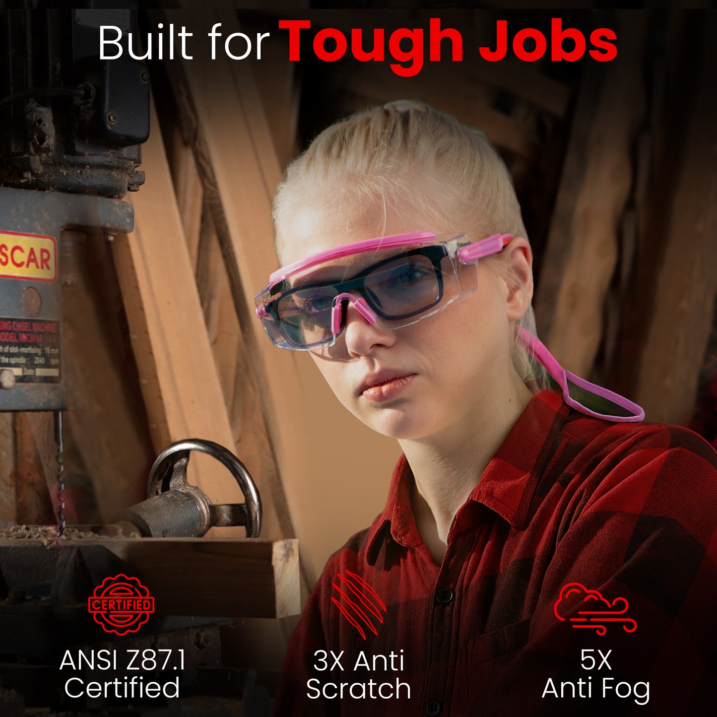 Aceoptics Lab Goggles Chemistry – Anti Fog Z87.1 Lab Safety Glasses for Women | Pink Chemistry Goggles – Complete Kit with Hard Case