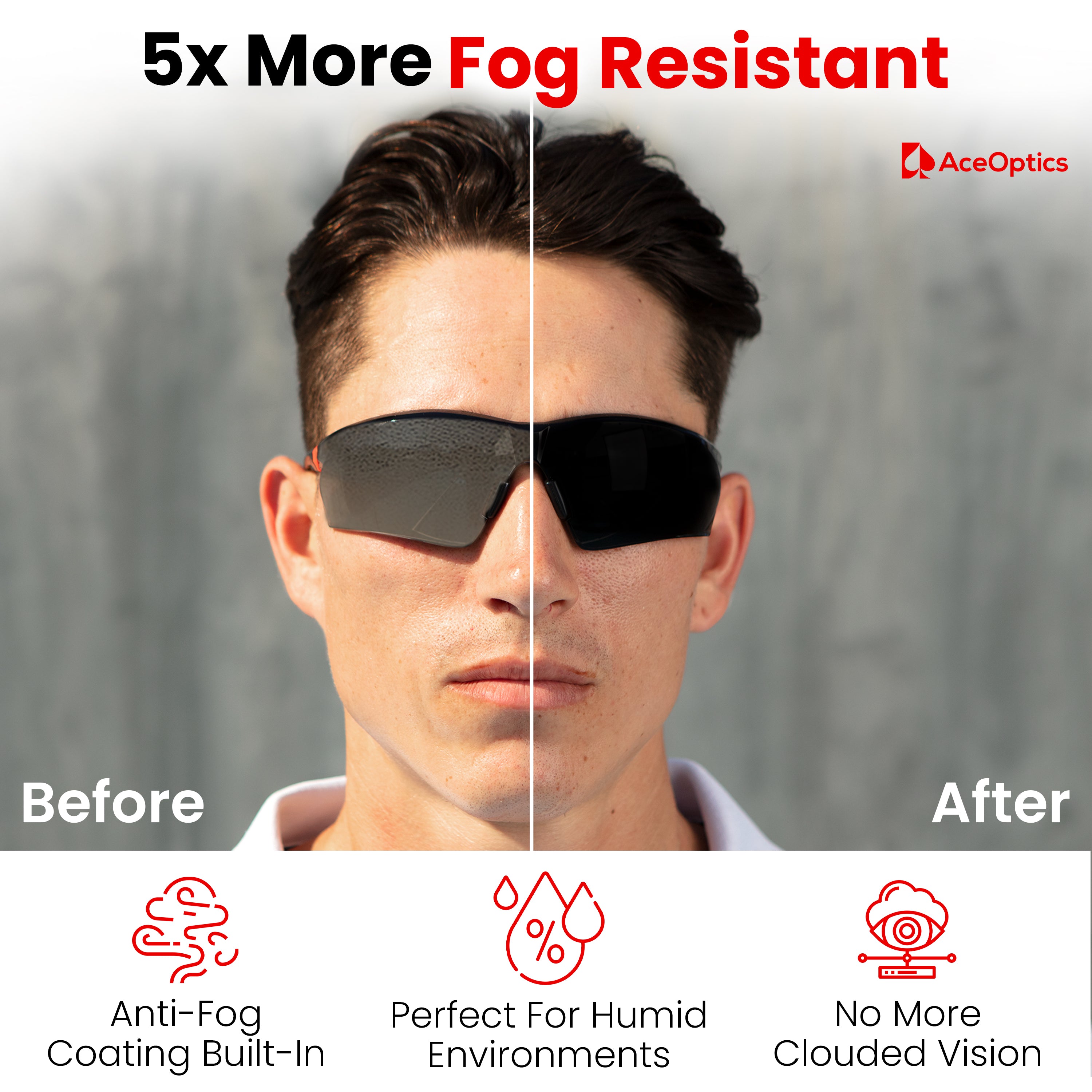 AceOptics Unisex Black Red Anti-Fog Safety Sunglasses – Lightweight, Stylish, ANSI Z87 Certified