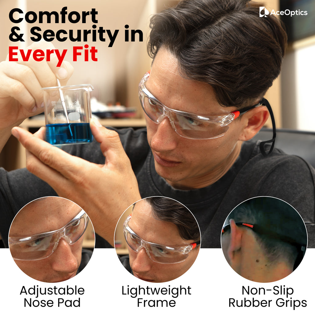 AceOptics Unisex Black Red Anti-Fog Safety Glasses – Lightweight, Stylish, ANSI Z87 Certified