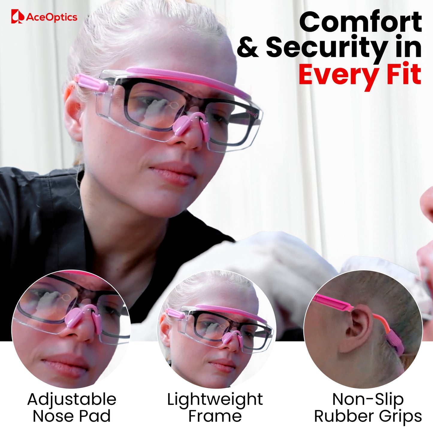 Aceoptics Lab Goggles Chemistry – Anti Fog Z87.1 Lab Safety Glasses for Women | Pink Chemistry Goggles – Complete Kit with Hard Case