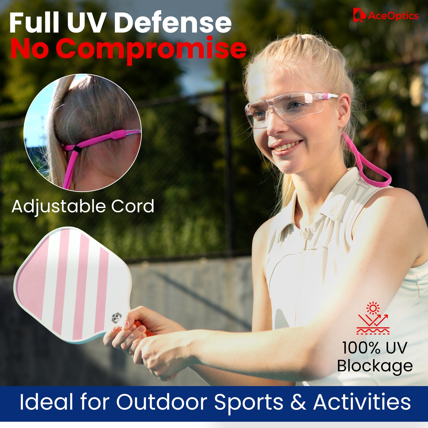 Aceoptics ANSI Z87 Safety Glasses for Women – Pink Clear, Anti Fog, Scratch & Impact Resistant Protective Eyewear for Shooting, Pickleball, Work & Sports – Includes Complete Bundle