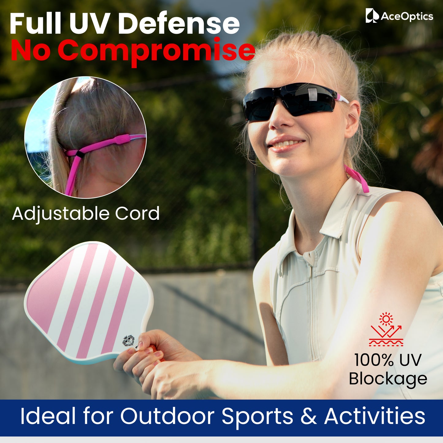 Aceoptics ANSI Z87 Safety Sunglasses for Women – Pink Tinted Wrap Around Shooting Glasses with 5X Anti-Fog Scratch Resistant Lenses – Protective Eyewear for Pickleball, Work, Sports & Gun Range – Kit